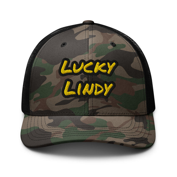 Lucky Lindy's Camo Trucker Hat in Camo/Black