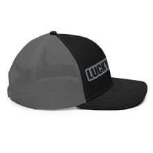 Lucky Lindy's Richardson 112 snapback trucker cap in Black/Charcoal (right side)