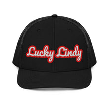 Lucky Lindy's Script 112 Richardson snapback trucker hat in Black (front)