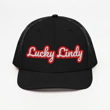 Lucky Lindy's Script 112 Richardson snapback trucker hat in Black (front view 2)