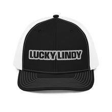 Lucky Lindy's Richardson 112 snapback trucker cap in Black/White (front)