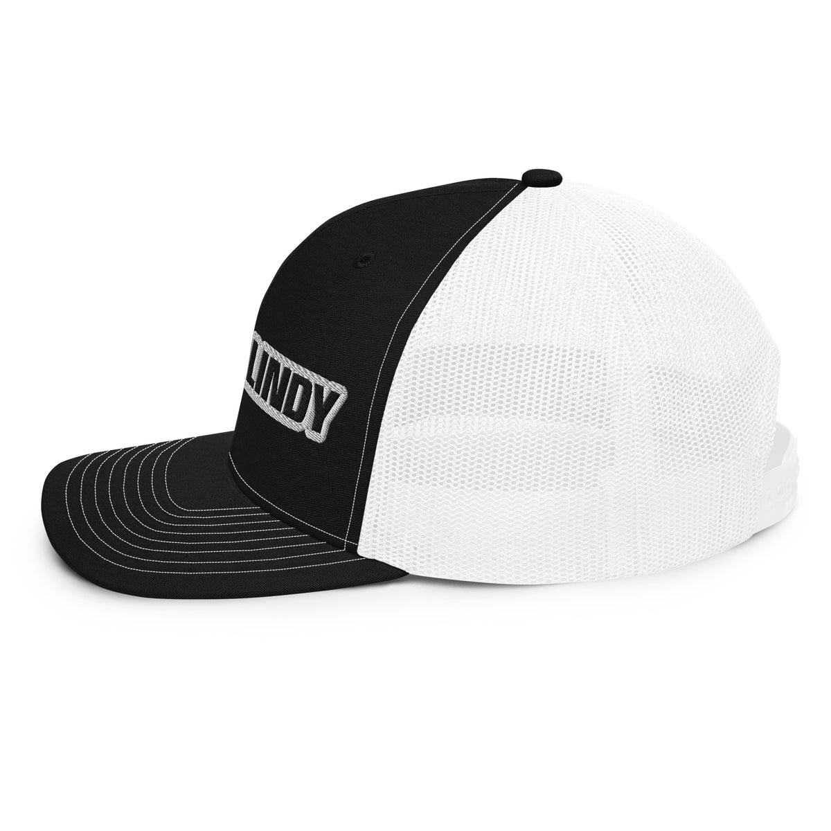 Lucky Lindy's Richardson 112 snapback trucker cap in Black/White (left side)