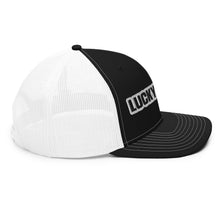Lucky Lindy's Richardson 112 snapback trucker cap in Black/White (right side)