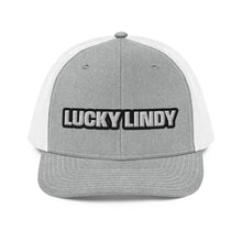 Lucky Lindy's Richardson 112 snapback trucker cap in Heather Grey/White (front)