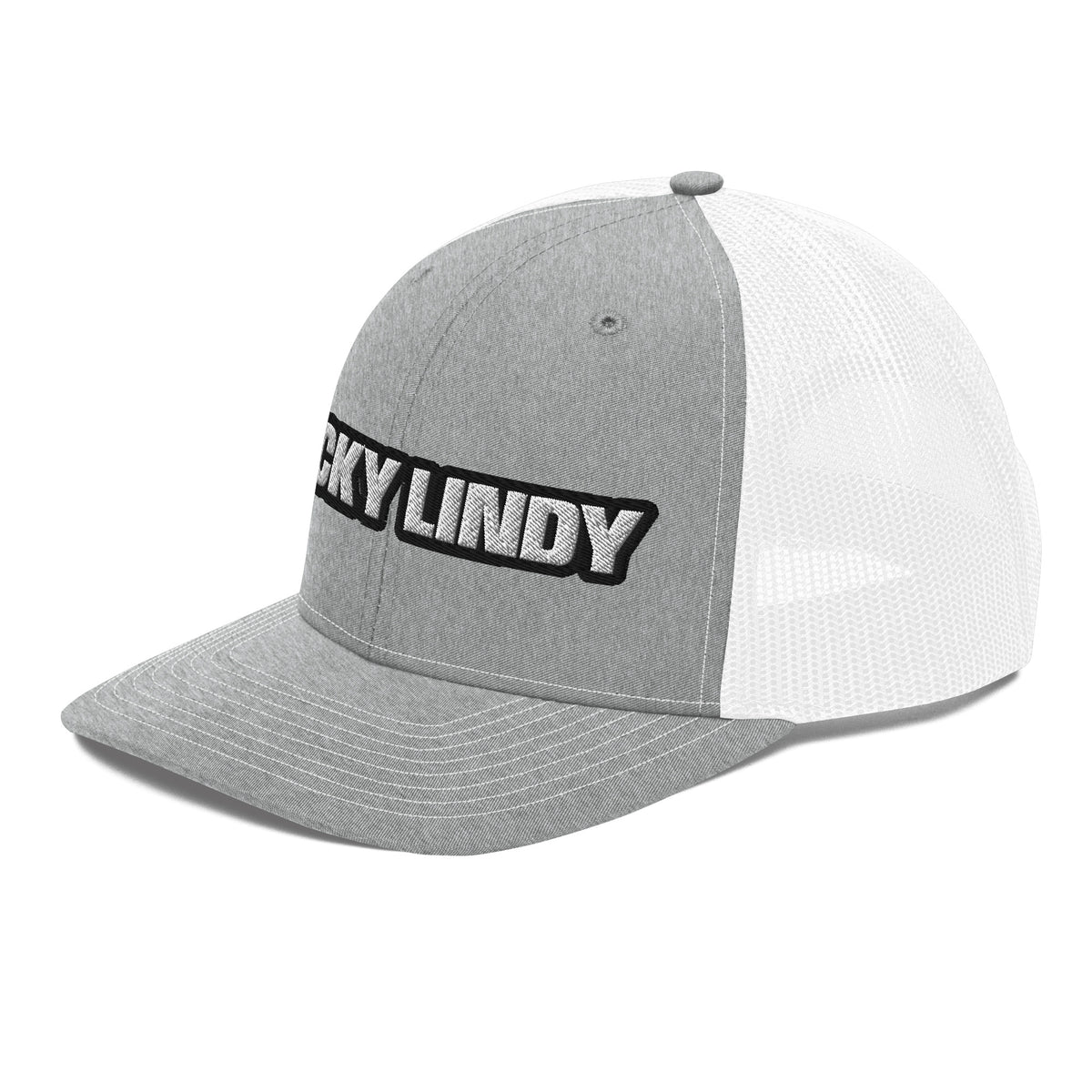 Lucky Lindy's Richardson 112 snapback trucker cap in Heather Grey/White (left front)