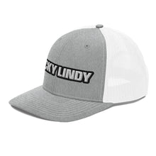 Lucky Lindy's Richardson 112 snapback trucker cap in Heather Grey/White (left front)
