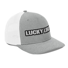 Lucky Lindy's Richardson 112 snapback trucker cap in Heather Grey/White (right front)