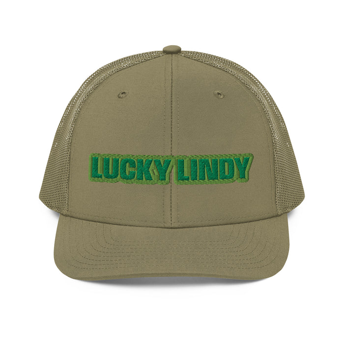 Lucky Lindy's Richardson 112 snapback trucker cap in Loden (front)