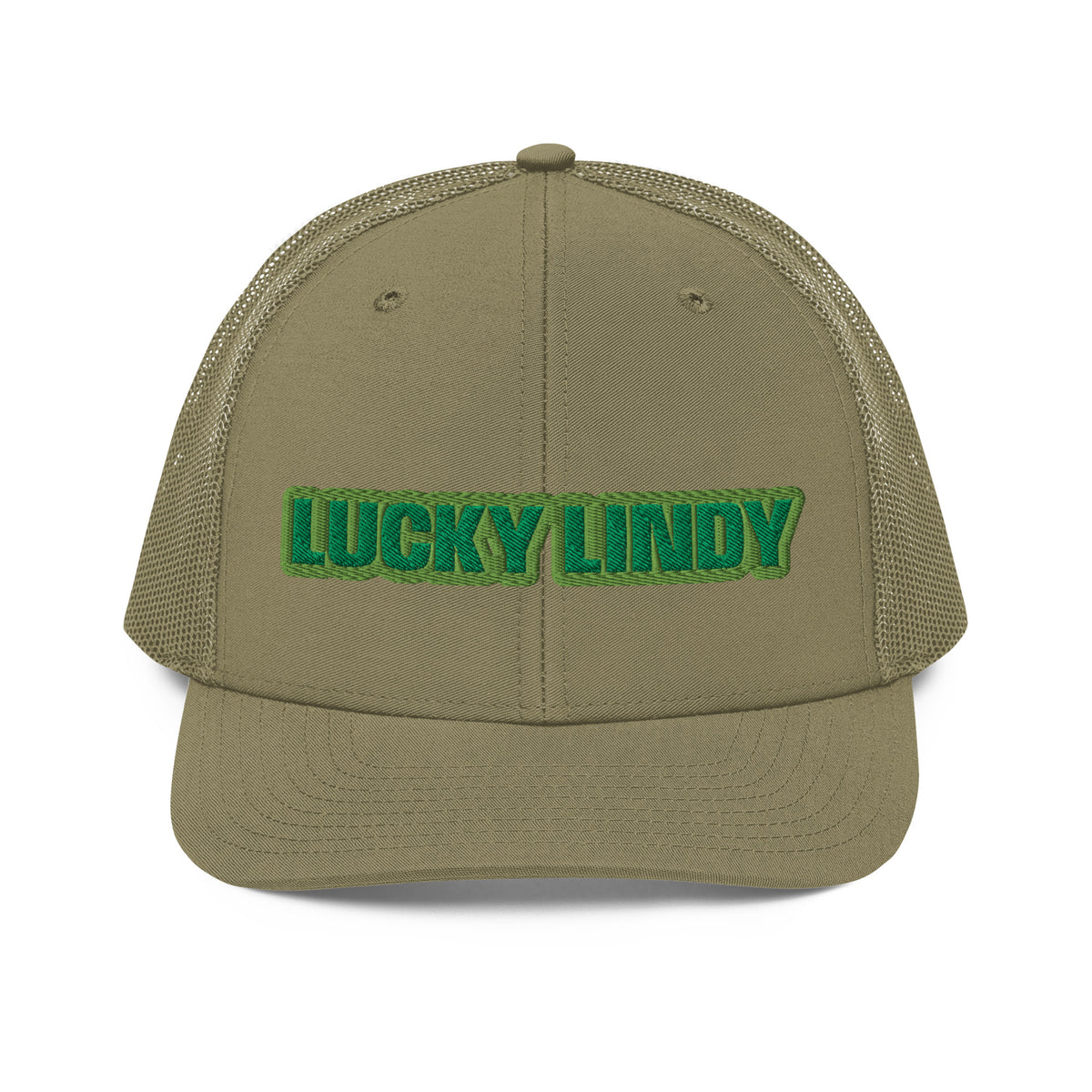 Lucky Lindy's Richardson 112 snapback trucker cap in Loden (front)