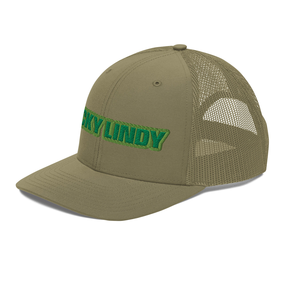 Lucky Lindy's Richardson 112 snapback trucker cap in Loden (left front)