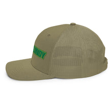 Lucky Lindy's Richardson 112 snapback trucker cap in Loden (left side)