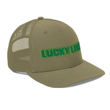 Lucky Lindy's Richardson 112 snapback trucker cap in Loden (right front)