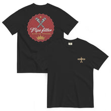 Lucky Lindy's Give 'Em The Wrench garment-dyed heavyweight tee in Black (front and back)