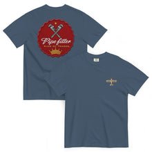 Lucky Lindy's Give 'Em The Wrench garment-dyed heavyweight tee in Midnight (front and back)