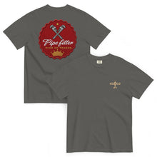 Lucky Lindy's Give 'Em The Wrench garment-dyed heavyweight tee in Pepper (front and back)