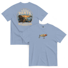 Lucky Lindy's No Pants garment-dyed heavyweight tee in Washed Denim (front and back)