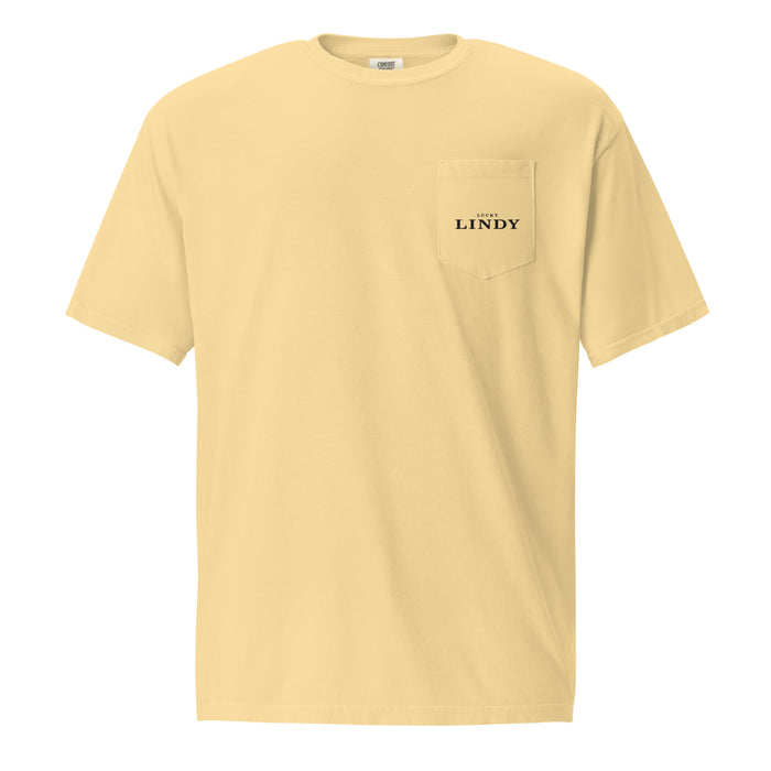 Lucky Lindy's Beano garment-dyed pocket tee in Butter (front)