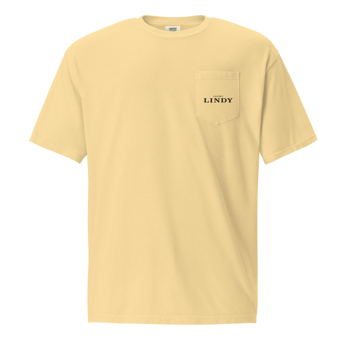 Lucky Lindy's Beano garment-dyed pocket tee in Butter (front)