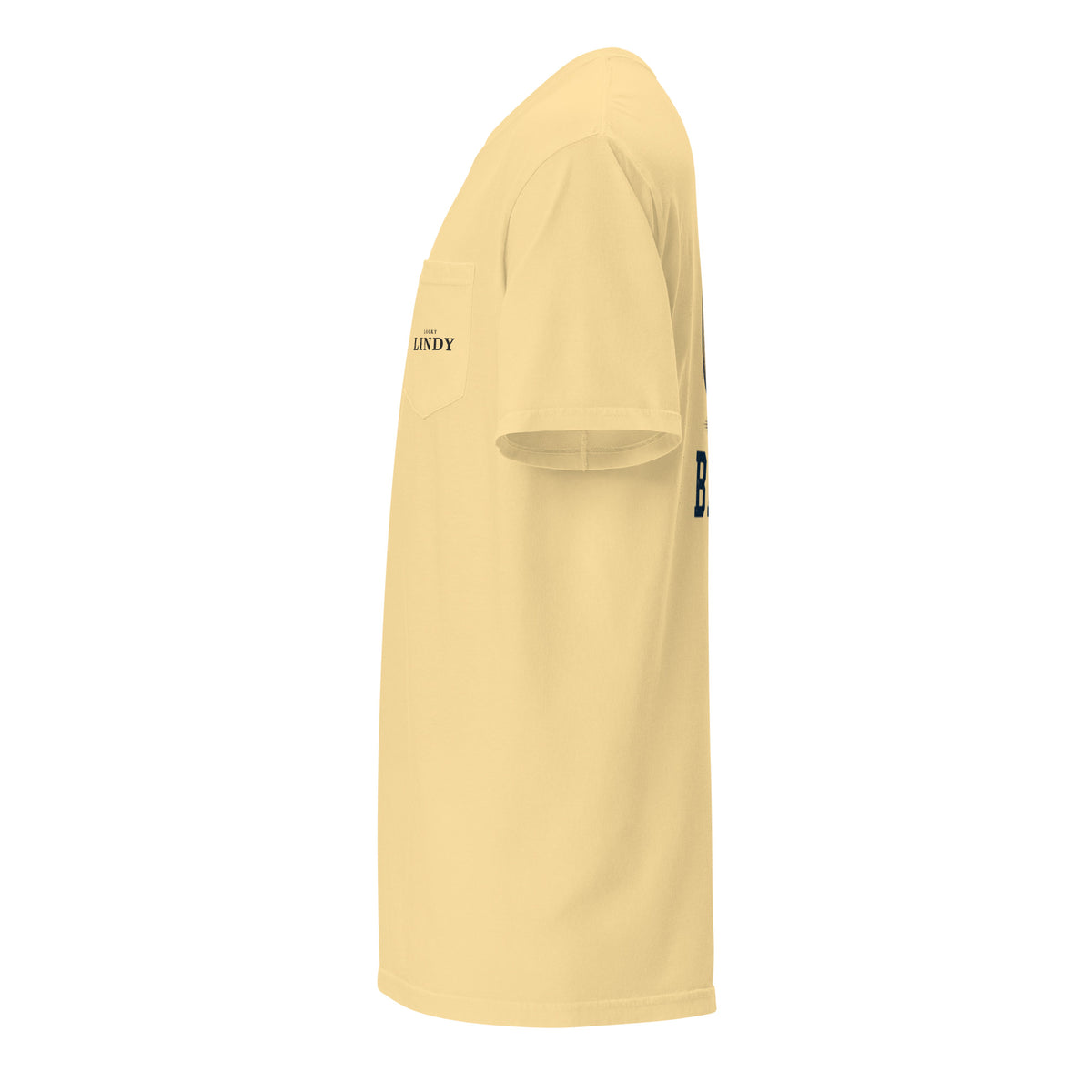 Lucky Lindy's Beano garment-dyed pocket tee in Butter (left)